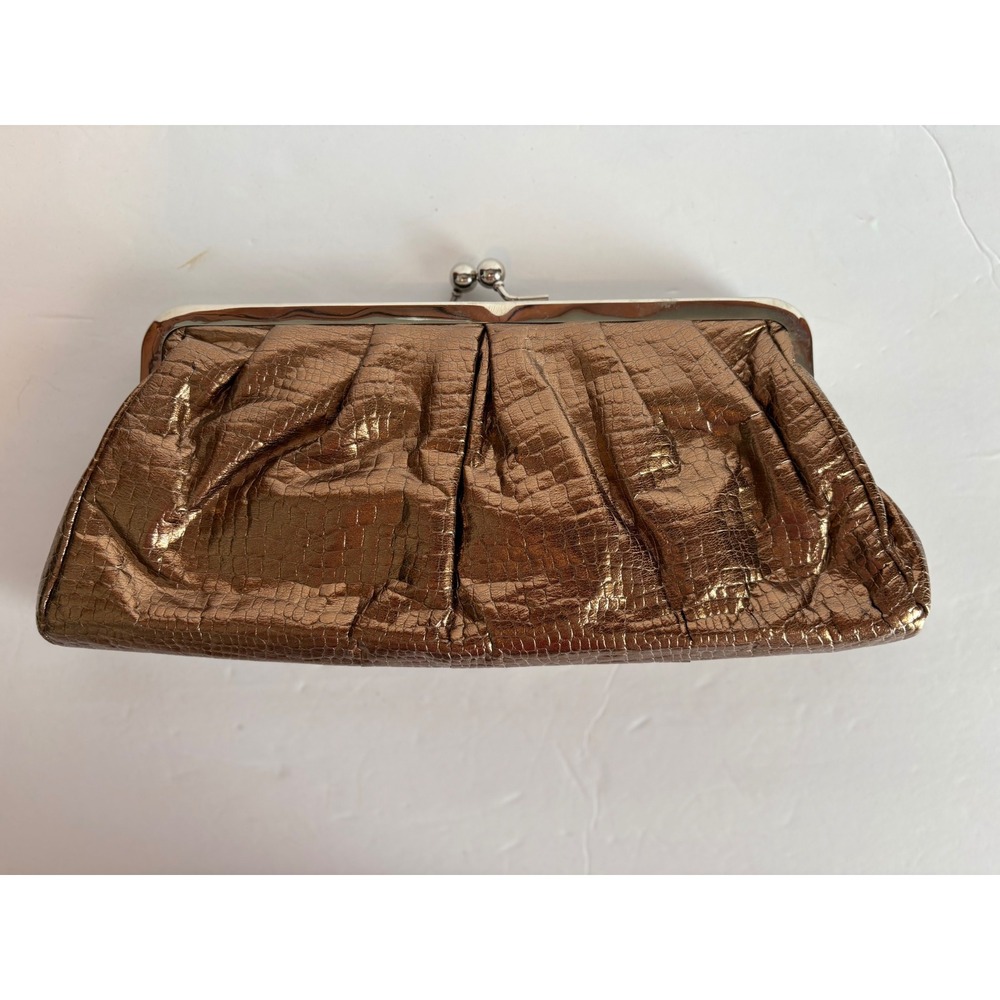 Francescas Collections Metallic Bronze Textured Clutch Evening‎ Bag Kiss Lock